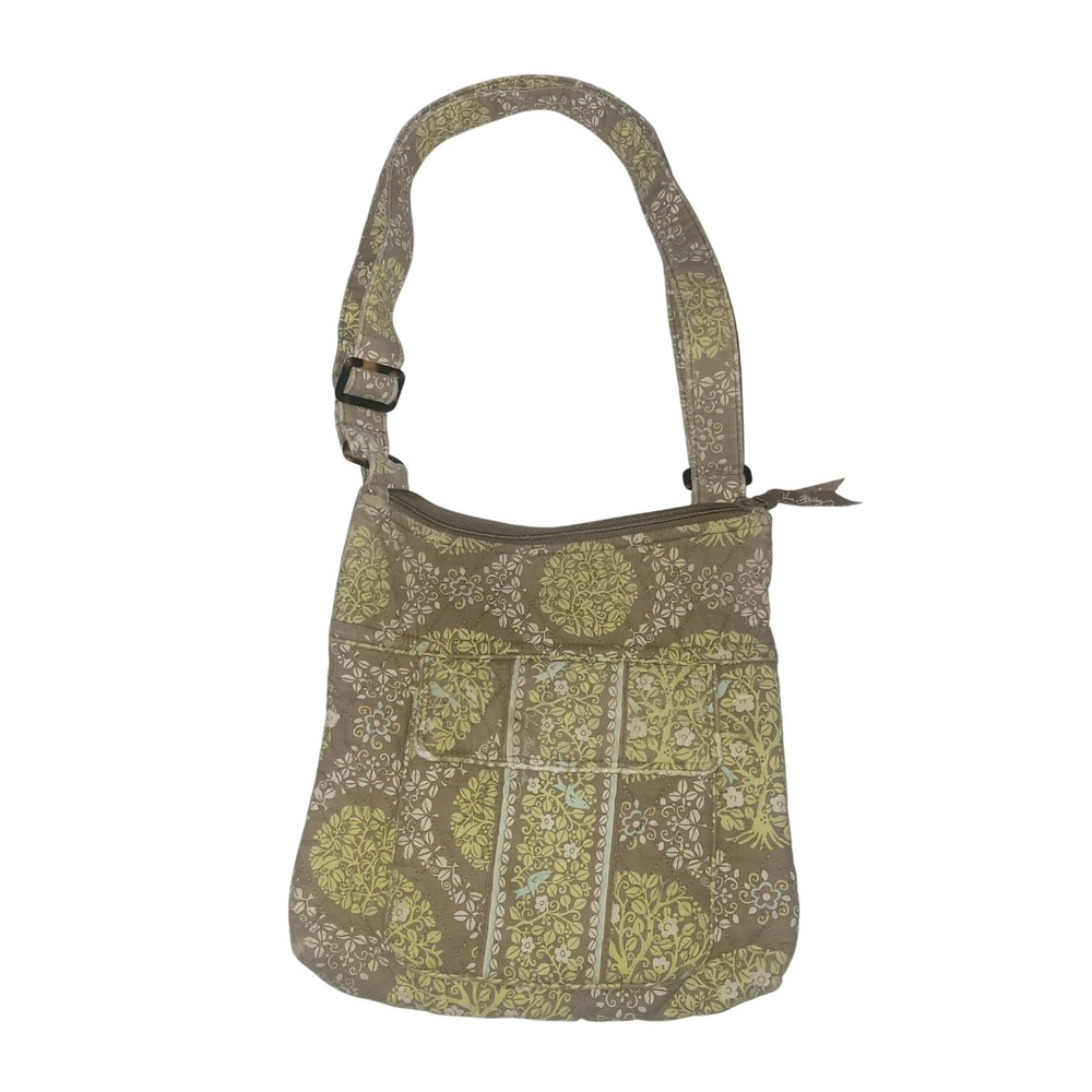 Vera Bradley Crossbody Bag Tan Yellow Floral Tree‎ Birds Shoulder Purse quilted